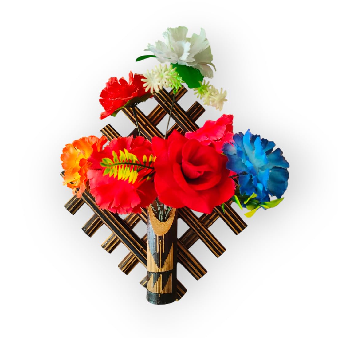 HakSap Traditional Handwoven Bamboo Wall Hanging Flower Vase Without Flower (Glossy) Bamboo Vase (10 inch, Brown, Black)-image-16