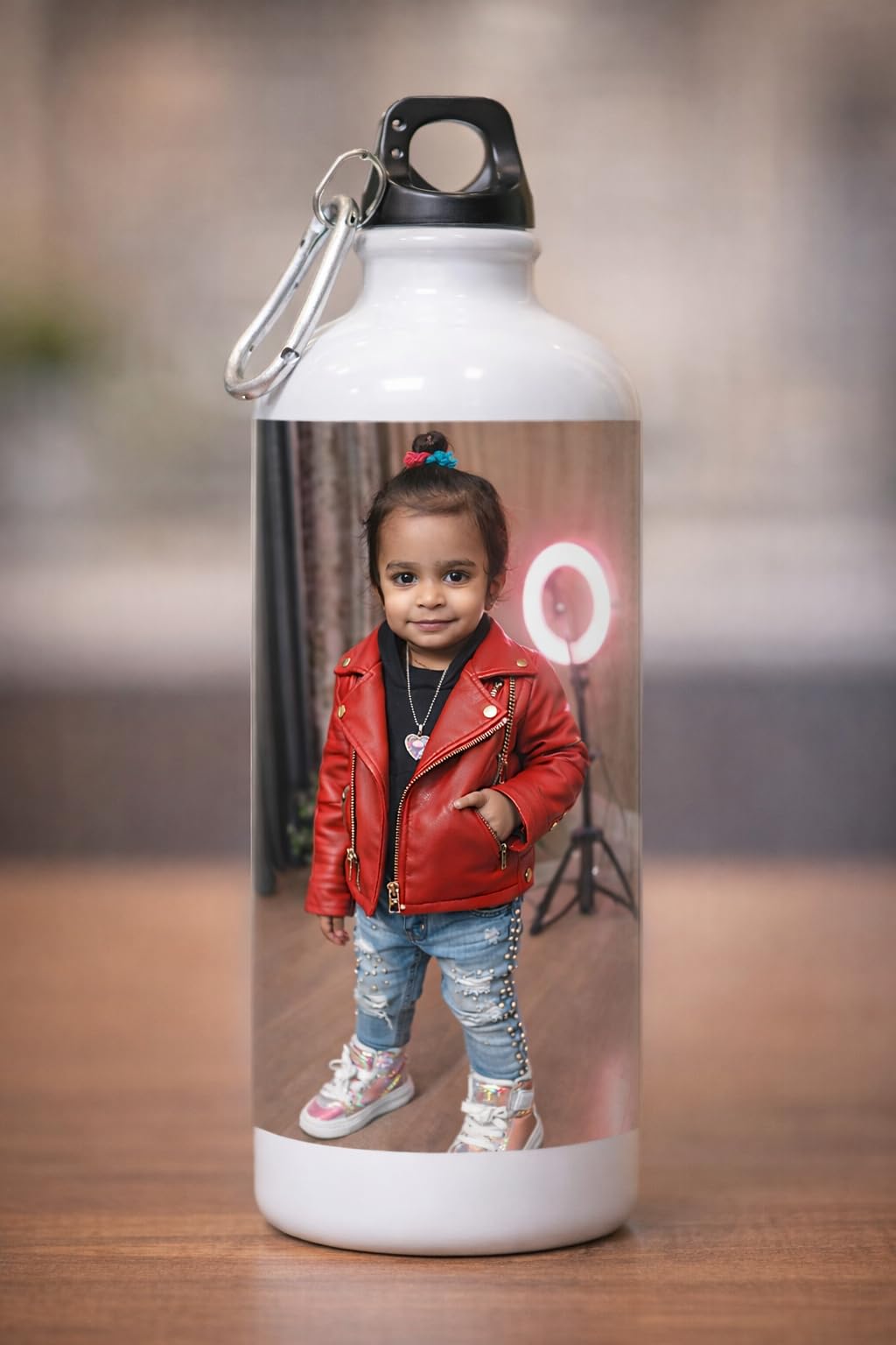 Customizable Sublimation Water Bottle with Carabiner, White, 750ml, Personalized Photo Print Sipper