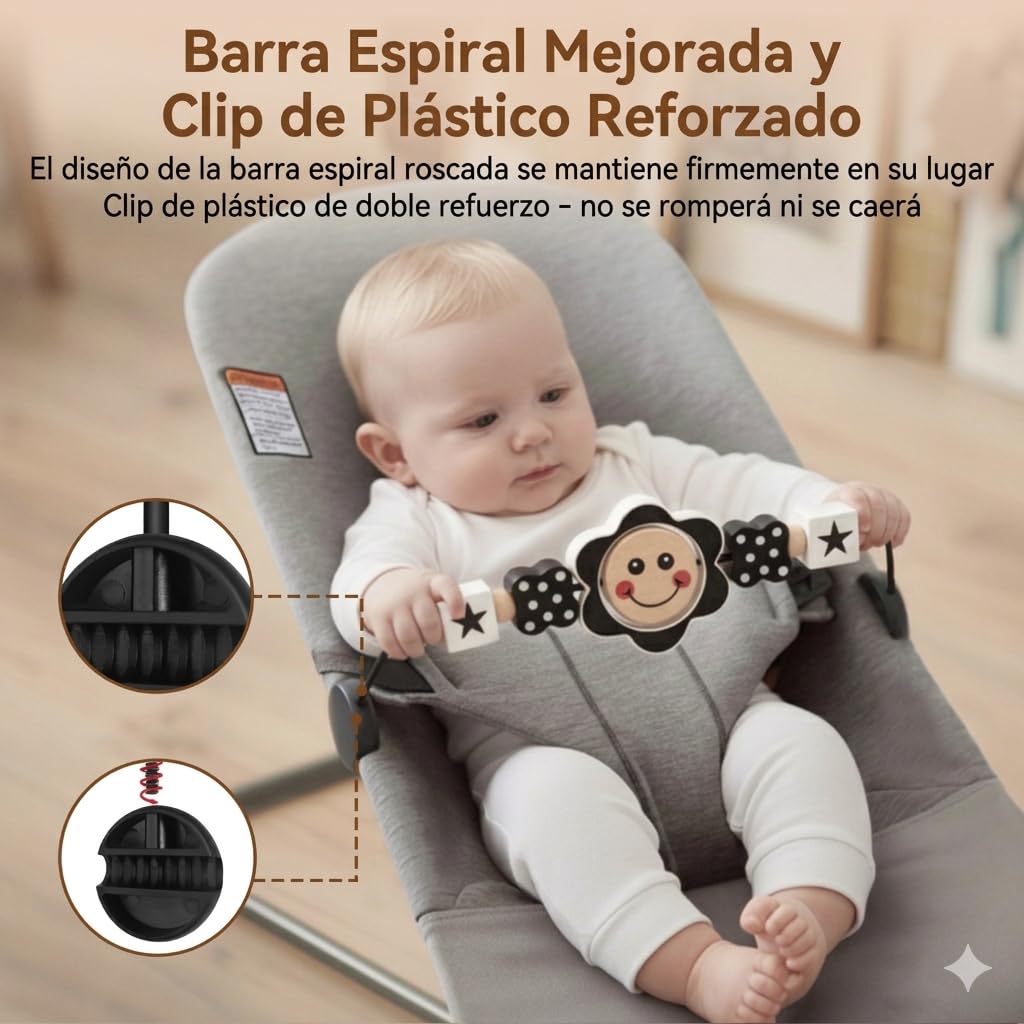 Baby Bouncer Toy Bar, Bouncer Toy Bar, fácil de fijar y quitar, materiales aptos para niños, ideal para bebés, juguetes para bebés en blanco y negro (sonrisa)