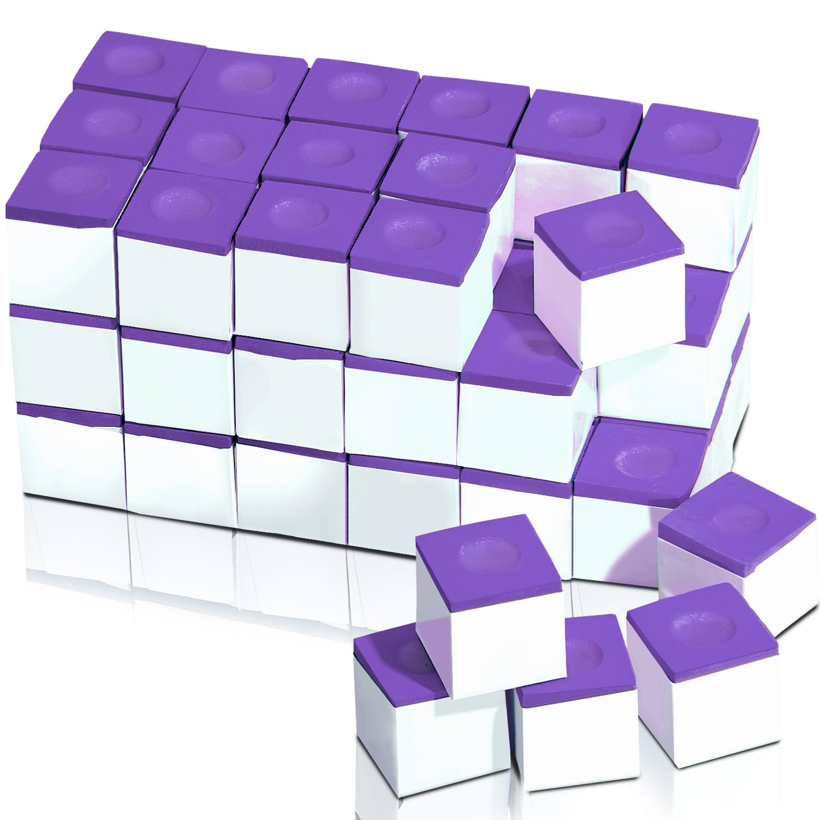 Junkin 48 Pcs Pool Chalk Cubes for Billiard Cue Sticks, 48/72/144 Pack Options, Table Accessories for Clubs, Bars & Home (Purple)