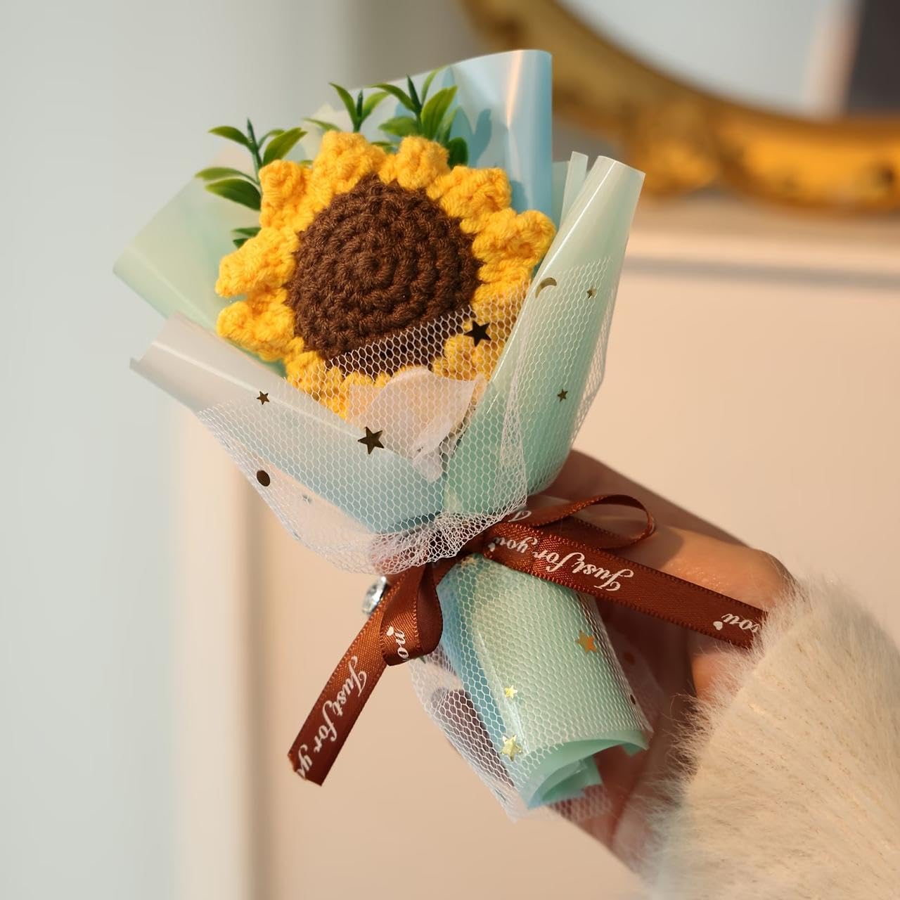 Artificial Mini Rose Bouquet for Home Decor | Premium Single Rose Flower with Luxury Wrapping | Gift Decorative Rose for Birthday, Anniversary,Valentine's Day,Wedding,Office (SKYBLUE SUNFLOWER)-image-13
