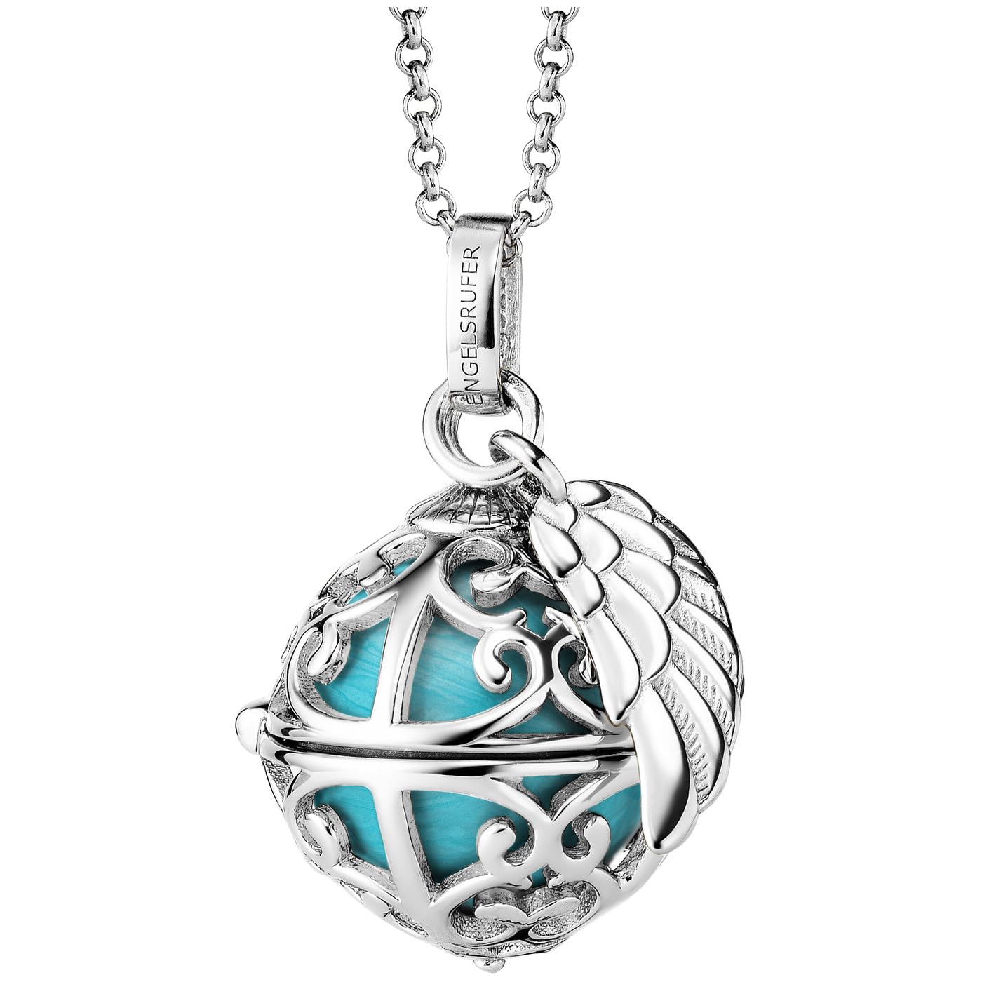 Engelsrufer Angel Whisperer Women's Sterling Silver Wing Pendant with Interchangeable Chime Ball Pendant – Nickel-Free, 50cm, Sterling Silver, No Gemstone