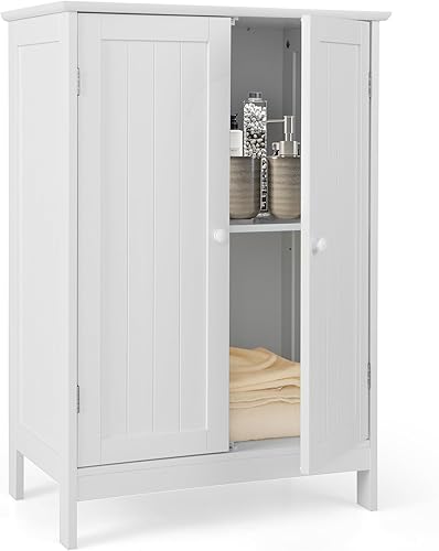 Giantex Armario de almacenamiento con puertas y estantes, organizador de almacenamiento independiente con dispositivo antivuelco, unidad de