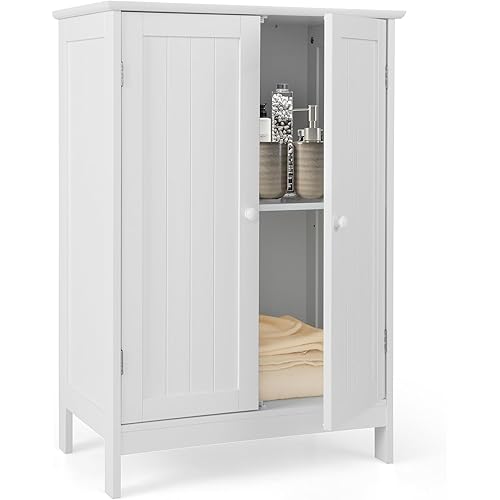 Giantex Storage Cabinet with Doors and Shelves - Freestanding Storage Organizer with Anti-Tipping Device, Entryway Storage Unit for Living Room, Bedroom, Home Decor, Bathroom Floor Cabinet (White)
