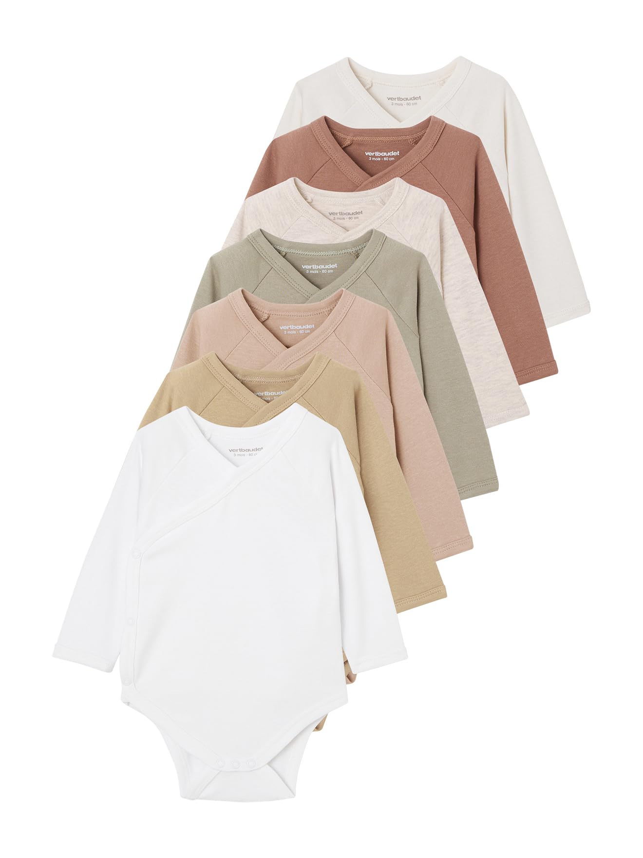 VERTBAUDET Lot de 7 bodies en coton Bio manches longues ouverture naissance BASICS