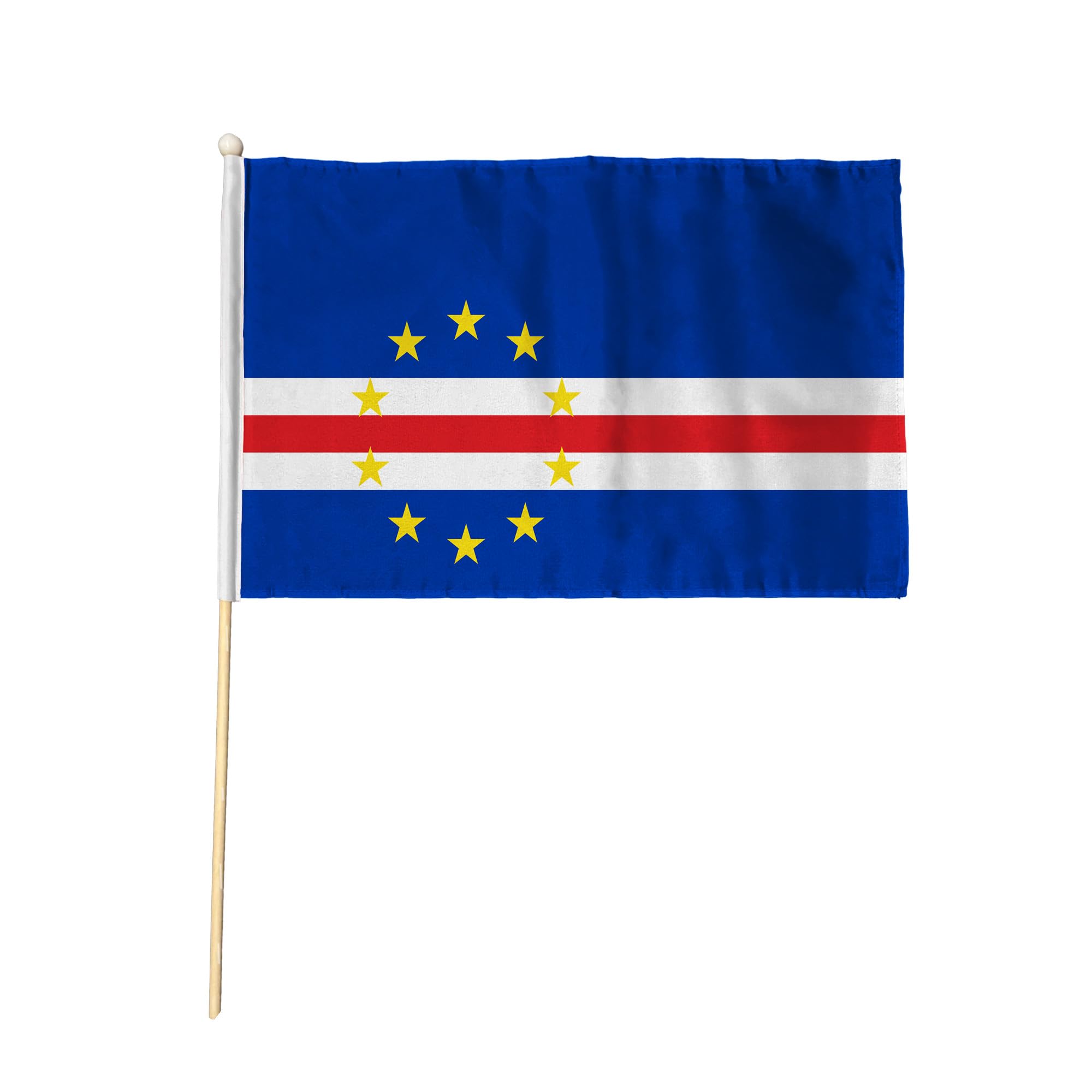 Flagtex Cape Verde Pack of 2 Hand Waving Flag (9x6 Inch) - Premium Wooden Stick Hand Flag with Natural Wood Pole Cape Verdean National Flag for Events Celebrations Cultural Displays