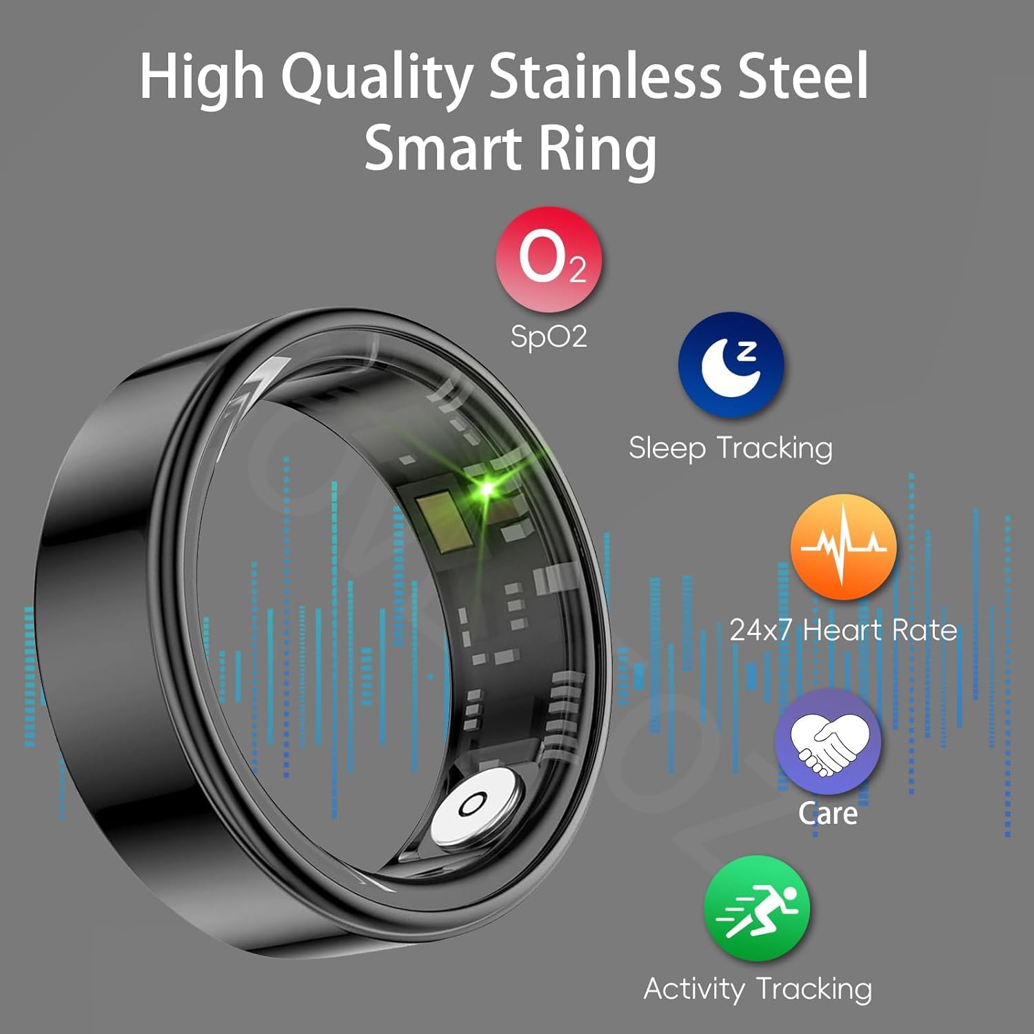 Smart Ring Health Tracker, Fitness Sleep & Heart Rate Monitor Tracker Smart Ring, Waterproof Bluetooth Fitness Tracker Ring IPX68 Waterproof (Black, 8)