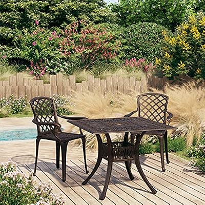 LOPOO 3 Piece Bistro Set Cast Aluminum Outdoor Furniture with Elegant Design, Comfortable Seating, Bronze Finish