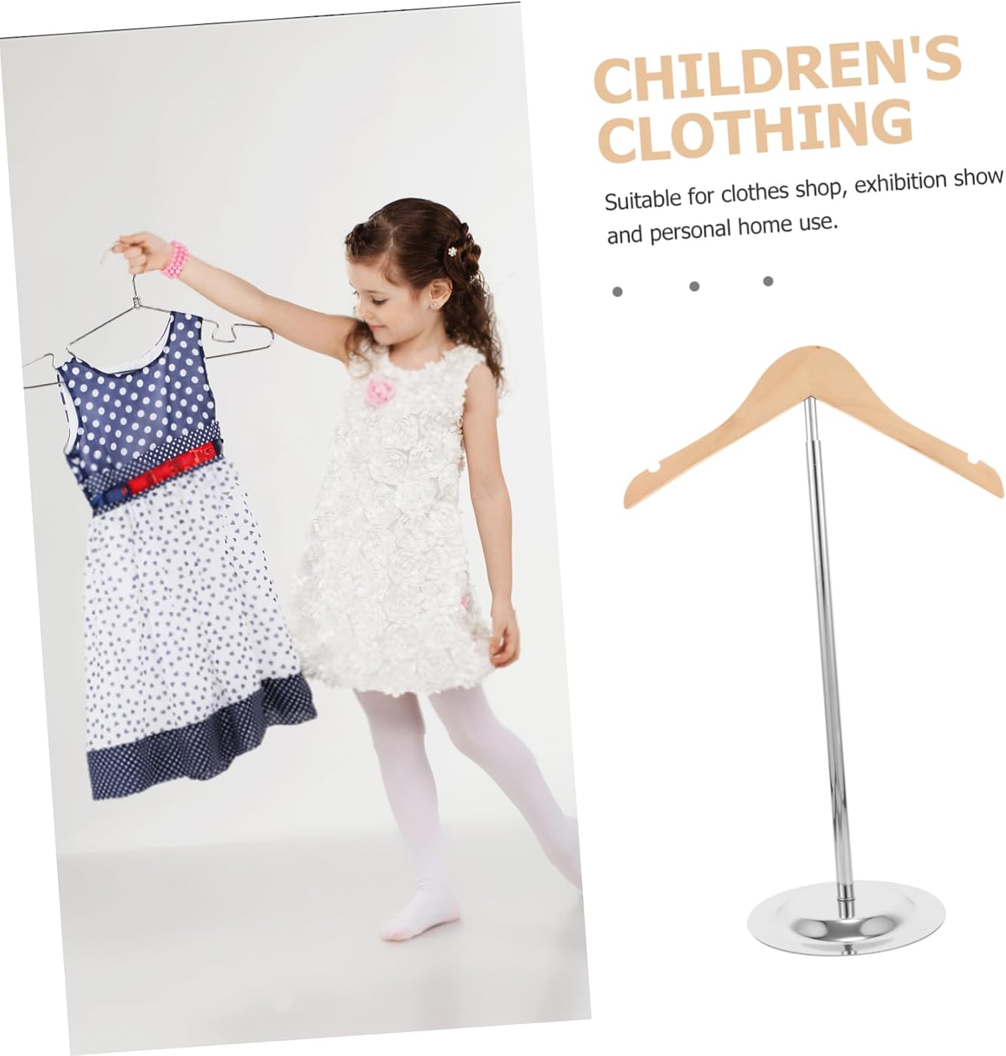 Kids T-Shirt Display Rack for Clothing T-Shape Stand Hanger for Boys and Girls Adjustable Garment Rack Storage Shelf for Retail and Playroom