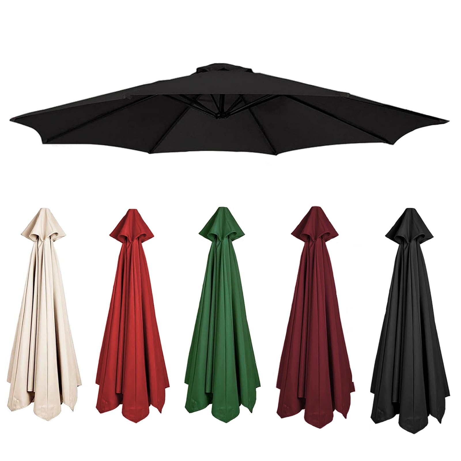 Copertura di ricambio impermeabile per ombrellone da giardino, 300 cm, in tessuto traspirante, per ombrelloni a 6/8 bracci, colore nero, soluzione ombreggiante per esterni