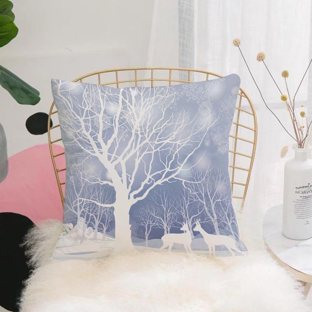 HYMSXW Cushion Cover,Throw Pillow Case Home Decorative for Living Room Bedroom Sofa Chair 20X20 Inch,Winter, abstract winter images with snowy weather deer and other animals,Pillowcase 50X50cm
