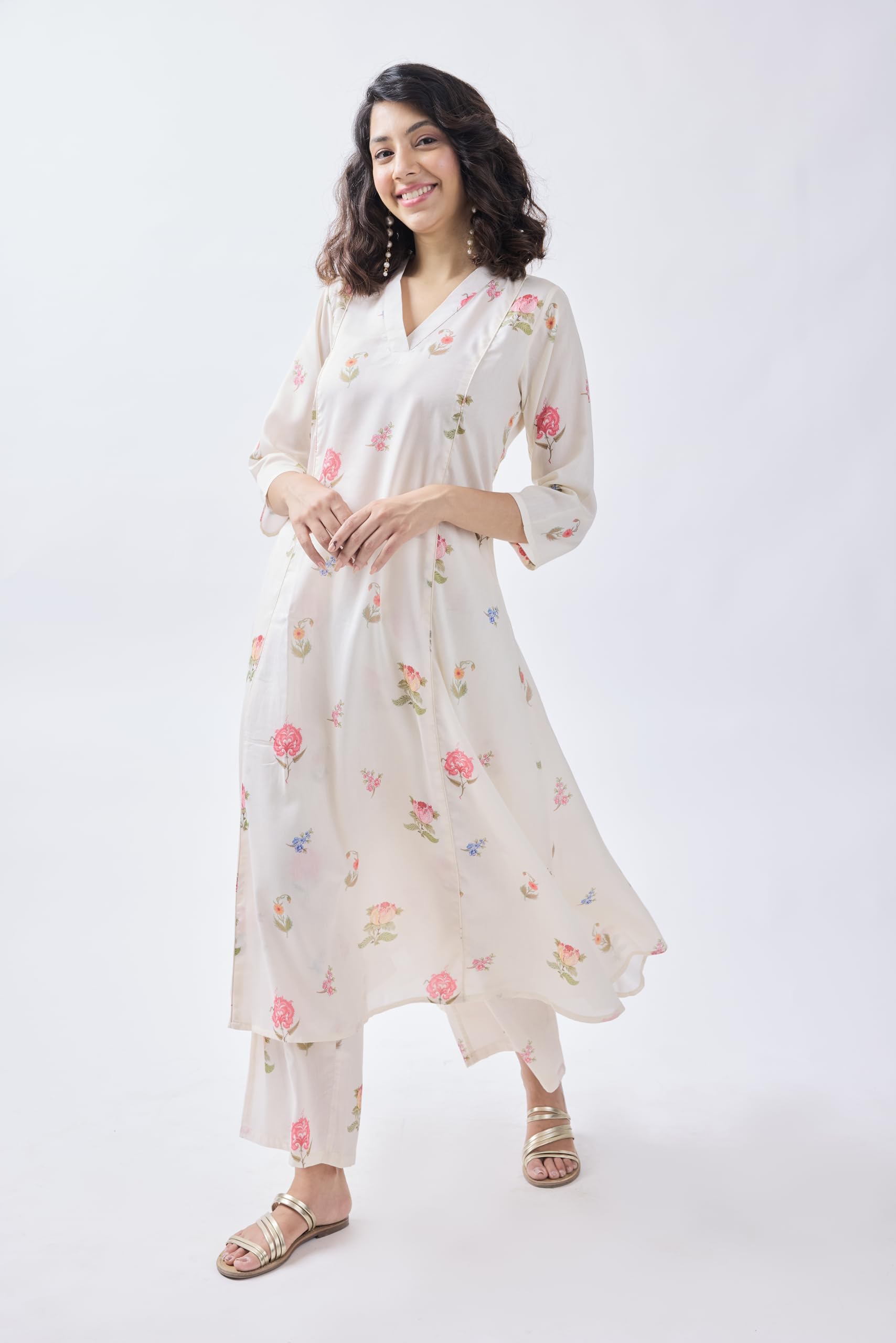Toochki Salwar Suit For Women | Two Piece | Cotton | White Floral Printed | Rayon | Ethnic