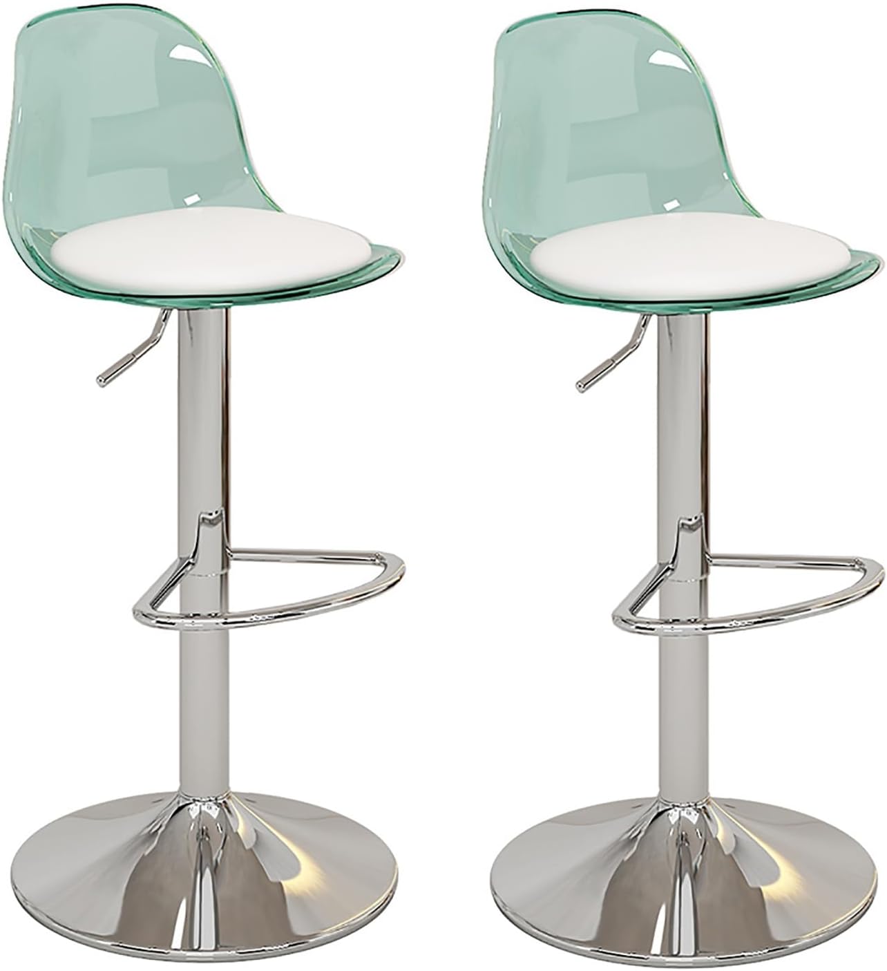 Modern Acrylic Bar Stools Set of 2 Adjustable Swivel Chairs with PU Leather Seat and Acrylic Backrest for Home Kitchen Stylish Green Barstools