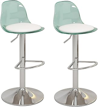 Acrylic Bar Stools Set of 2 Fashionable Bar Chairs Adjustable PU Leather Swivel Stools Chair with Acrylic Back BarStools for Home Kitchen Color Green