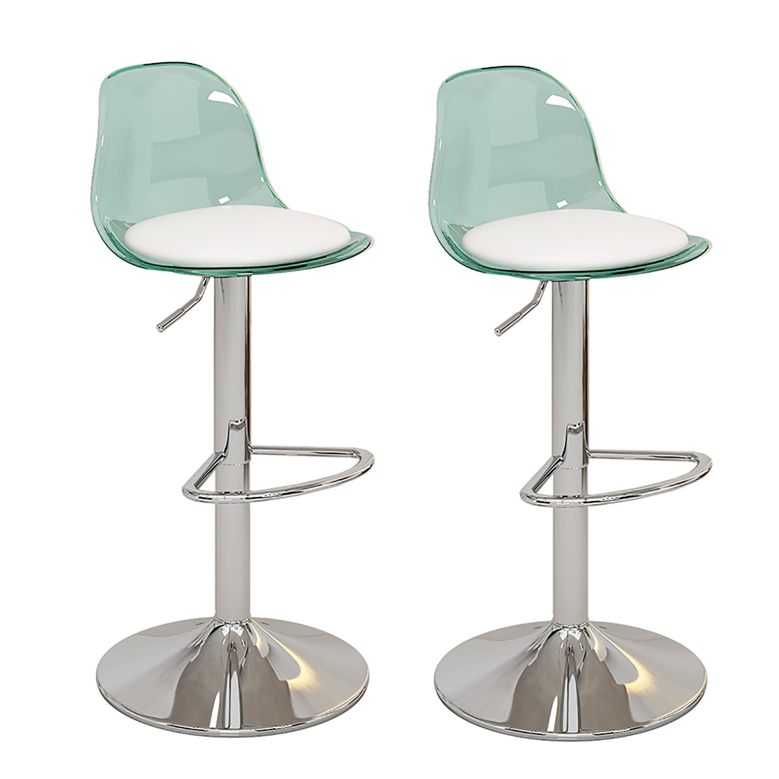 Modern Acrylic Bar Stools Set of 2 Adjustable Swivel Chairs with PU Leather Seat and Acrylic Backrest for Home Kitchen Stylish Green Barstools