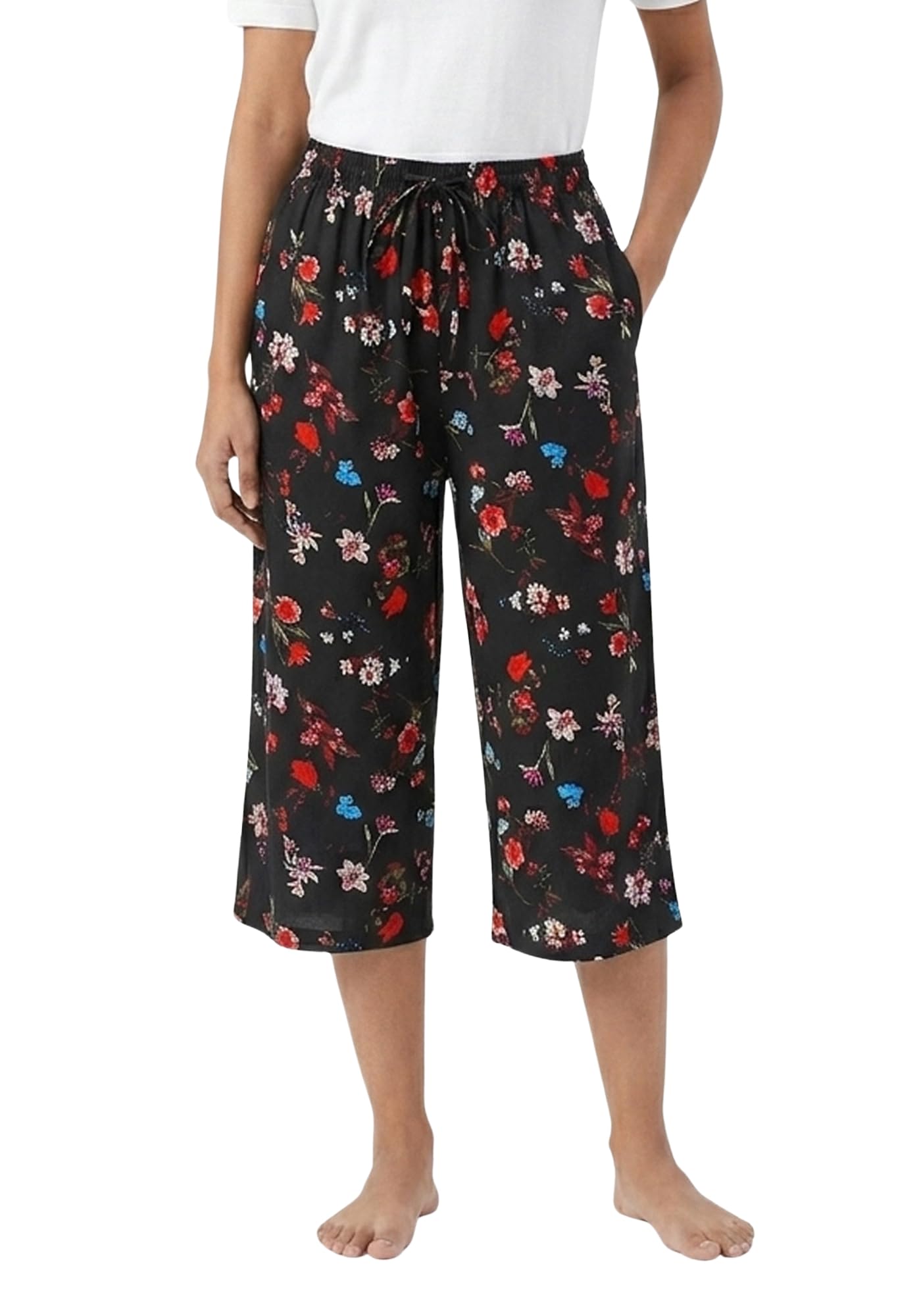 indi weaves Women Printed Poly Crepe Capri Pants with Both Side Pockets, Elastic Waistband and Adjustable Drawstring Closure-picture-21