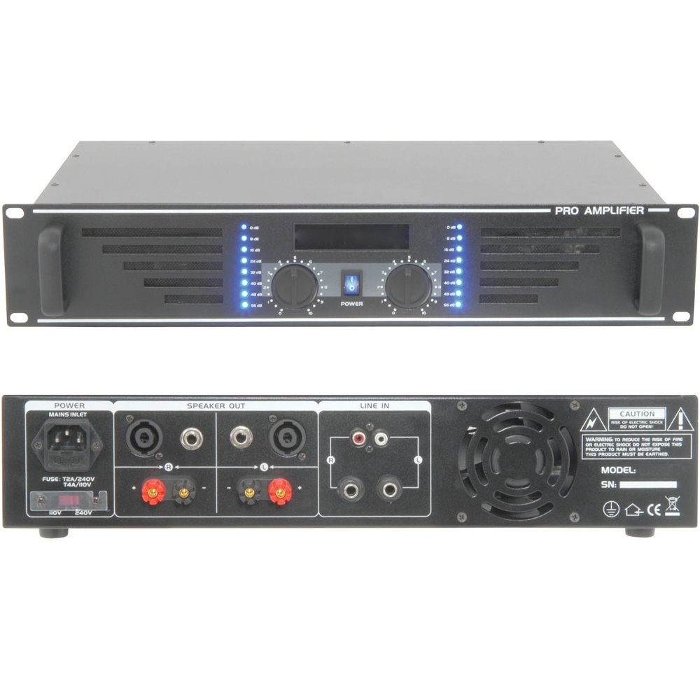 Loops2800W Stereo Power Amplifier – Professional 2 Ohm DJ Speaker System-19” 2U Rack