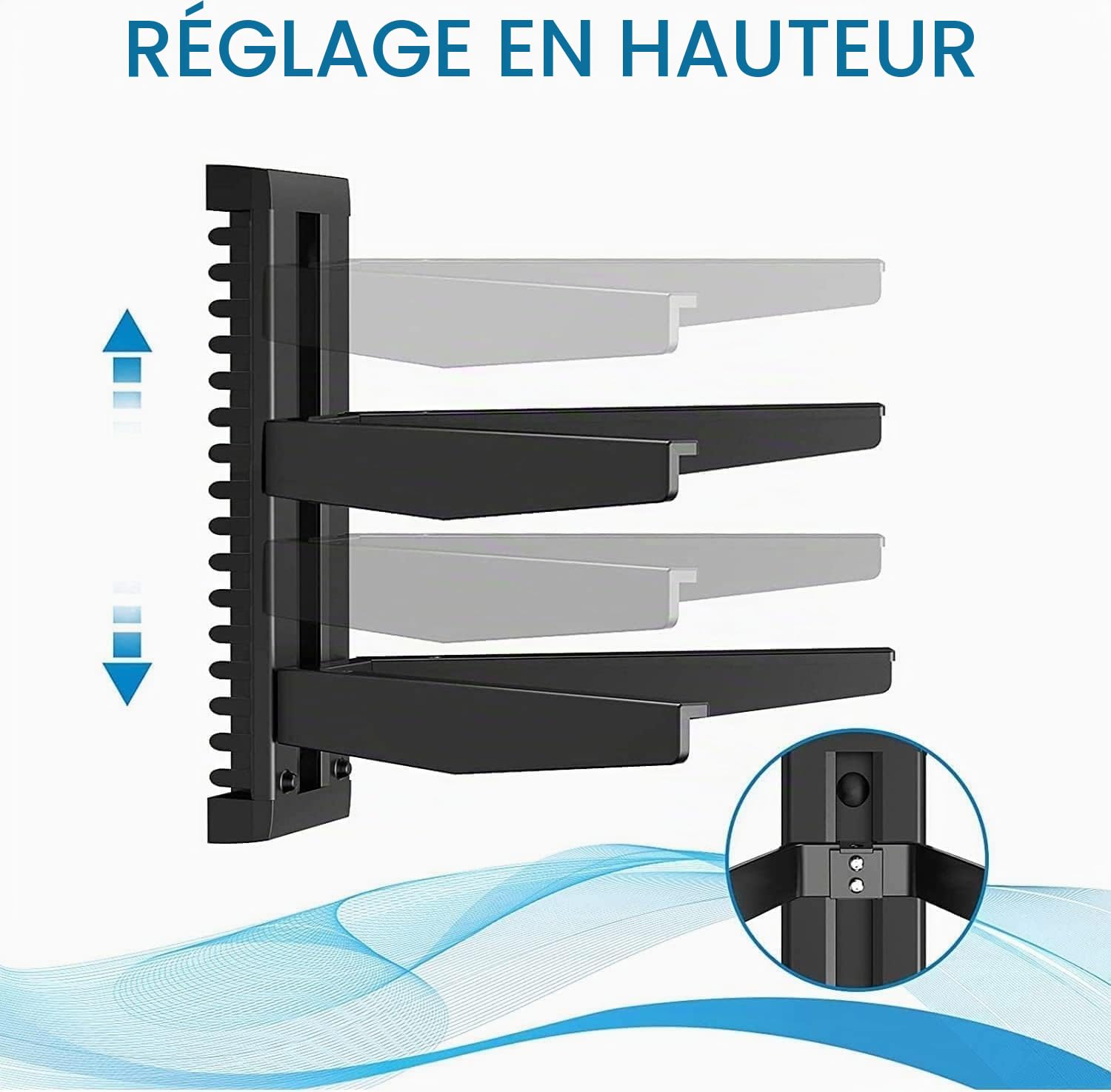 suptek Étagère Murale 2 Niveaux, Support en Verre Trempé, Hauteur Réglable avec Gestion de Câbles, 2 Flottantes Étagères Compatible avec Console de Jeux, Décodeur, Lecteur DVD, Noir, CS202