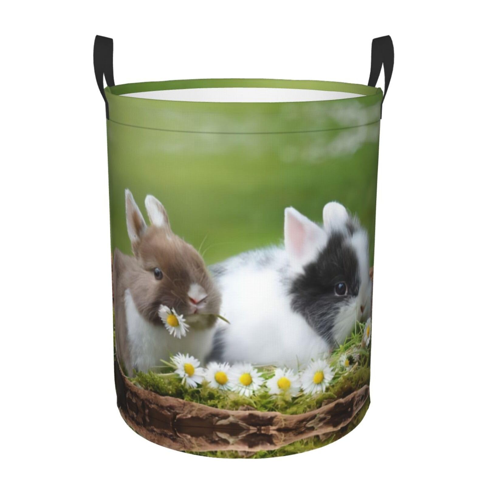 S Circular Hamper – Collapsible Cute Rabbits Print Laundry Basket