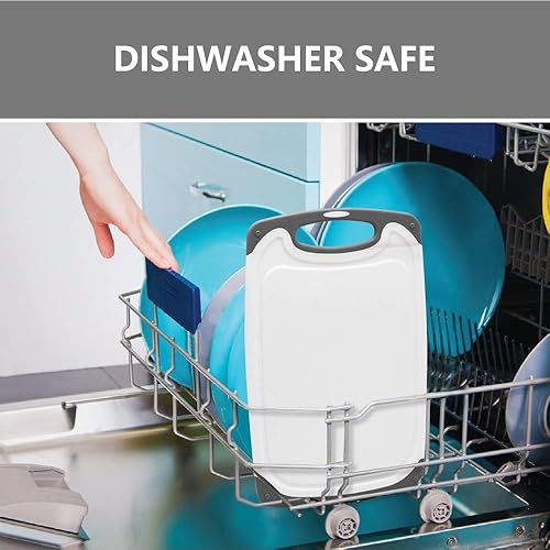 Miniatura 5 de Tabla de cortar para cocina, juego de 4 tablas de cortar de plástico con pies antideslizantes y ranura profunda para jugo, mango de fácil agarre,