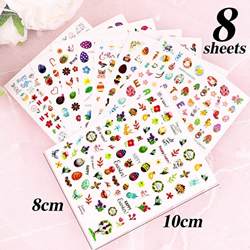 FLOFIA 8 Blatt Nagelsticker Ostern Selbstklebend Nagelaufkleber Ostern Nail Art Tipp Sticker Decals DIY Dekoration für… – Bild 3