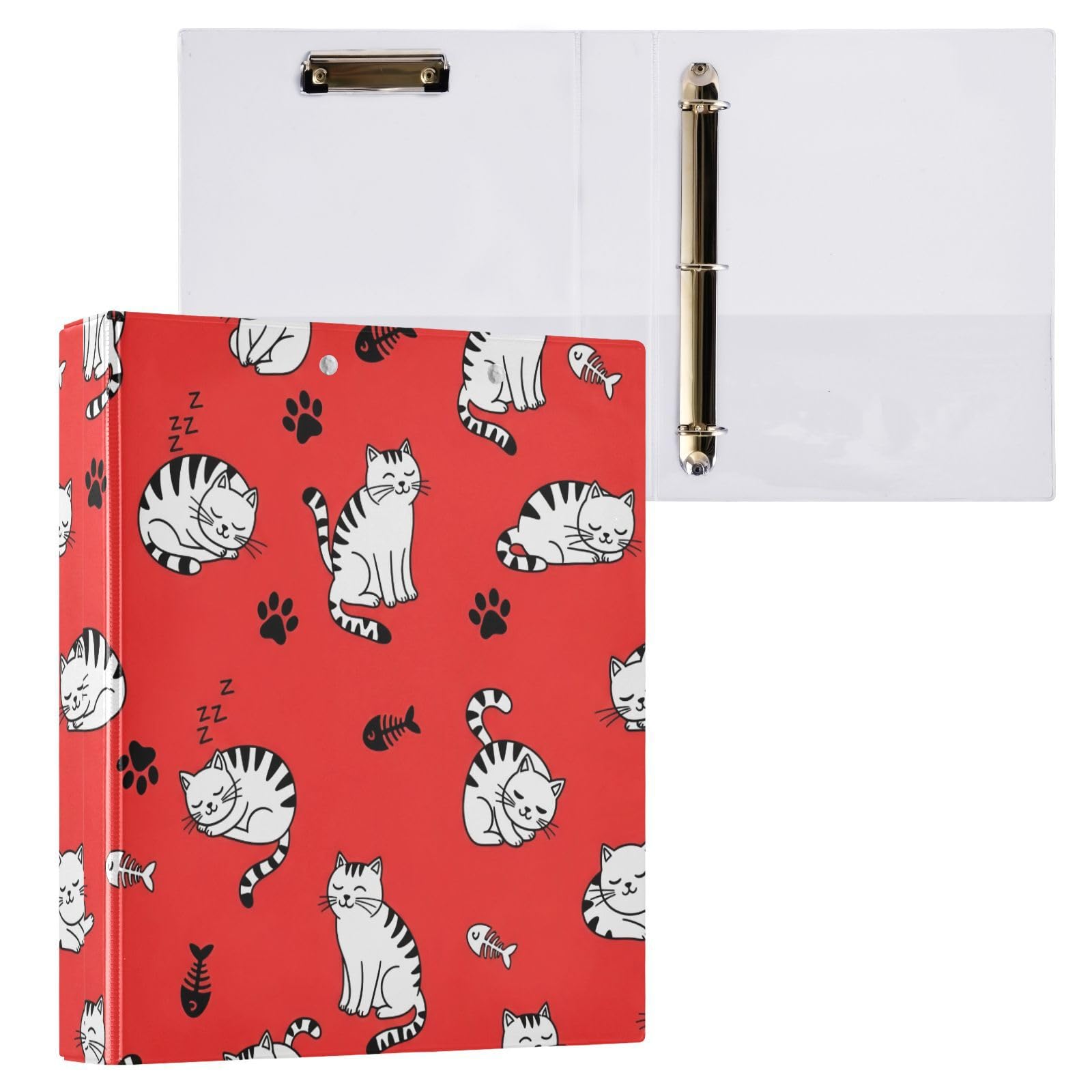 Raccoglitori ad anelli con 3 anelli, 3,8 cm, motivo gattini, decorativi, rotondi, con clip in metallo, formato A4, organizer per casa e ufficio, confezione da 2
