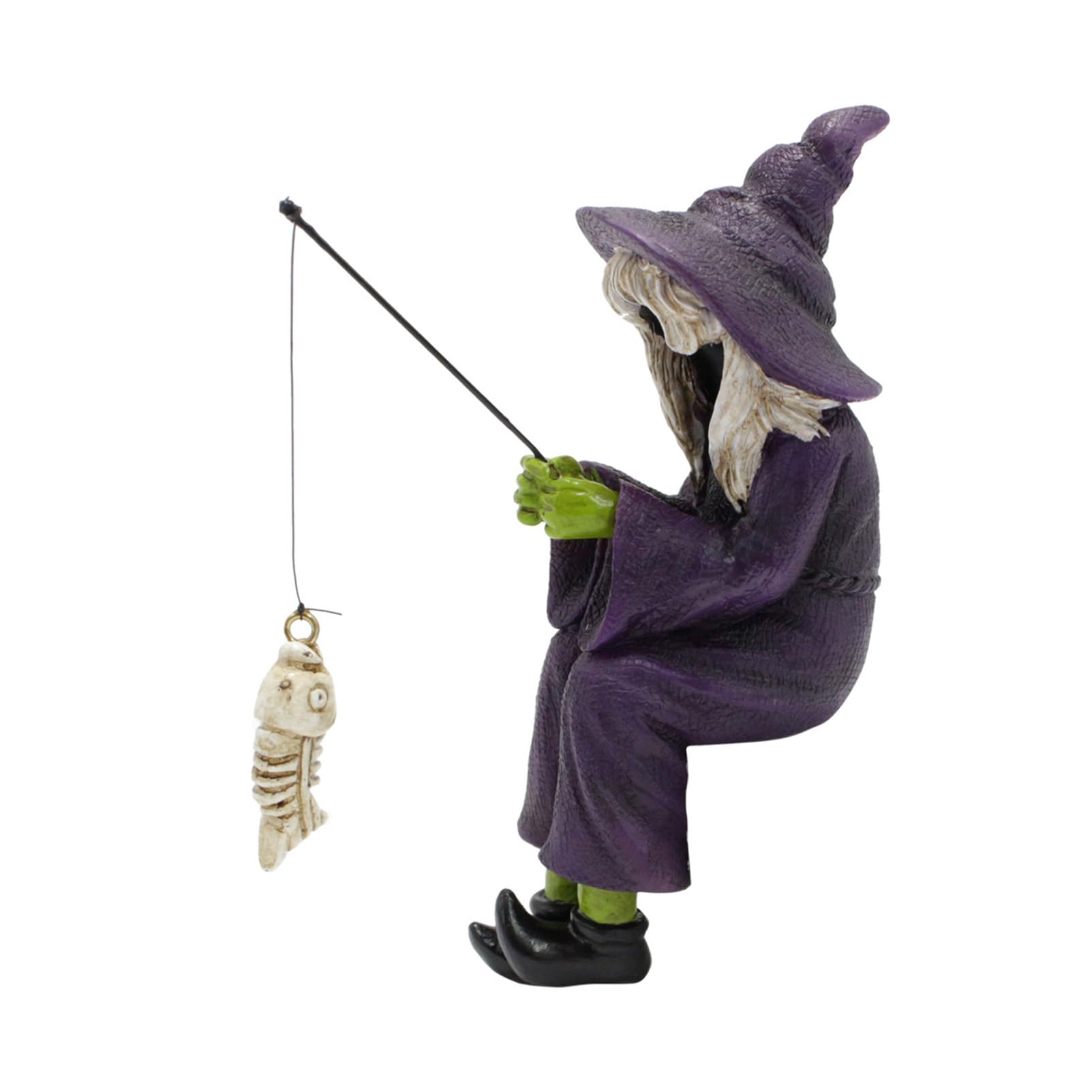 Sanmum Fairy Garden Fishing Gnome Statues Miniature Witch Figurines Outdoor Landscape Ornaments for Yard Lawn Pond Pool Riverside Decoration