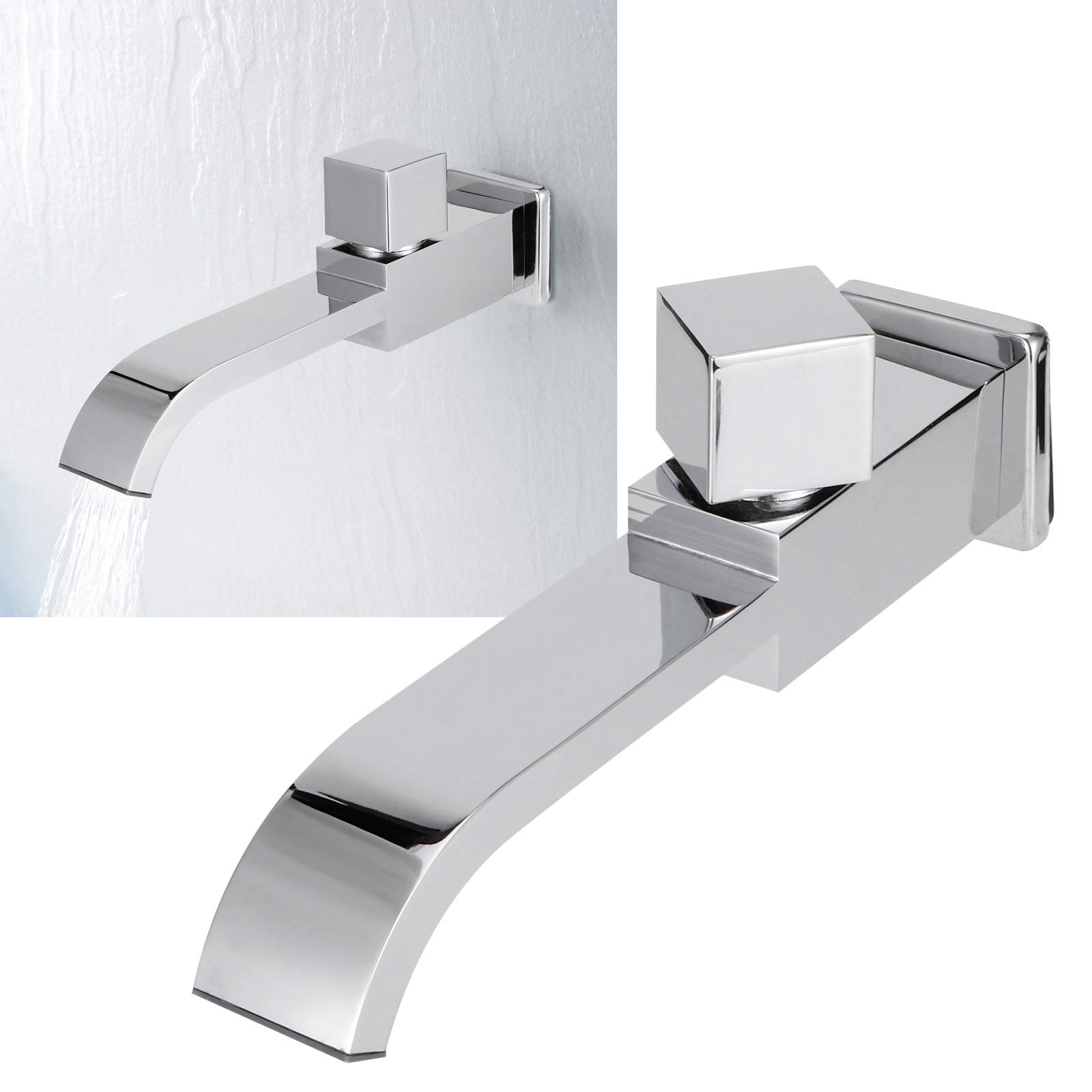 Robinet de Lavabo, Robinet Mural G1/2 Simple ¨¦vier ¨¤ Cascade Froide Lavabo Robinet D'eau Accessoire de Salle de Bain(Chrome)