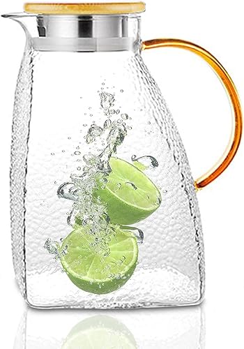 BPFY Paquete de 1 jarra de vidrio de 60 onzas con tapas para refrigerador, jarra de agua de vidrio, jarra de té helado para refrigerador, jarra de