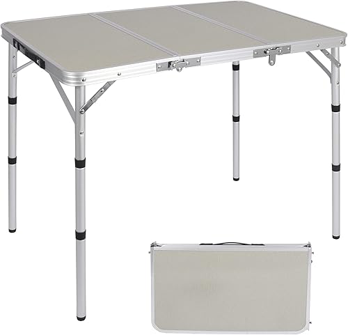 Miniatura 4 de REDCAMP Mesa de camping plegable de 3 pies, mesa portátil ligera de triple pliegue para exteriores con alturas ajustables, patas de aluminio,