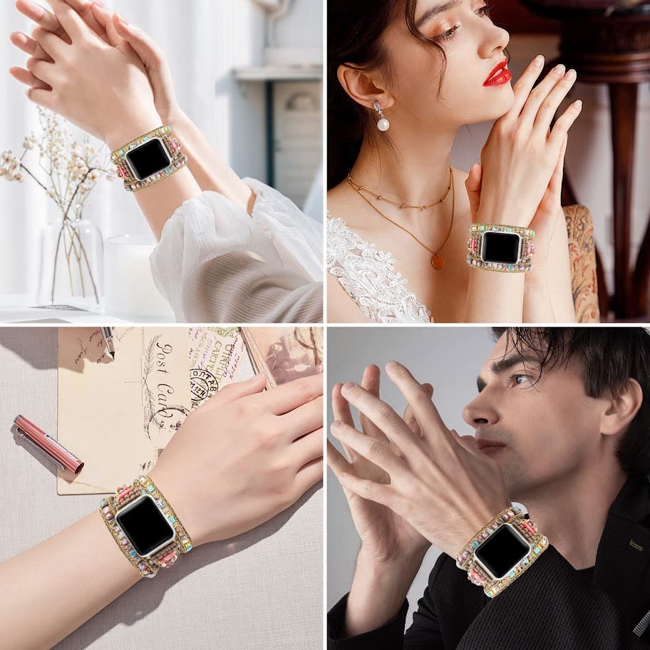Handmade Watch Band Compatible with Apple Watch Bracelet band 38mm 40mm 41mm 42mm 44mm 45mm, Boho watch band Compatible with Apple watch 1, 2, 3, 4, 5, 6, 7, SE