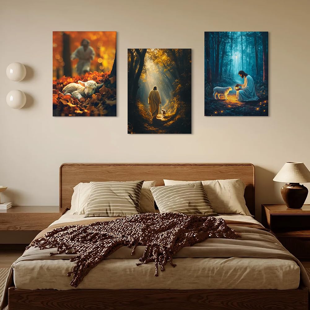 Artscope 3 Pieces Wall Art Canvas Prints, Jesus and Lost Lamb Picture Painting - Image 3