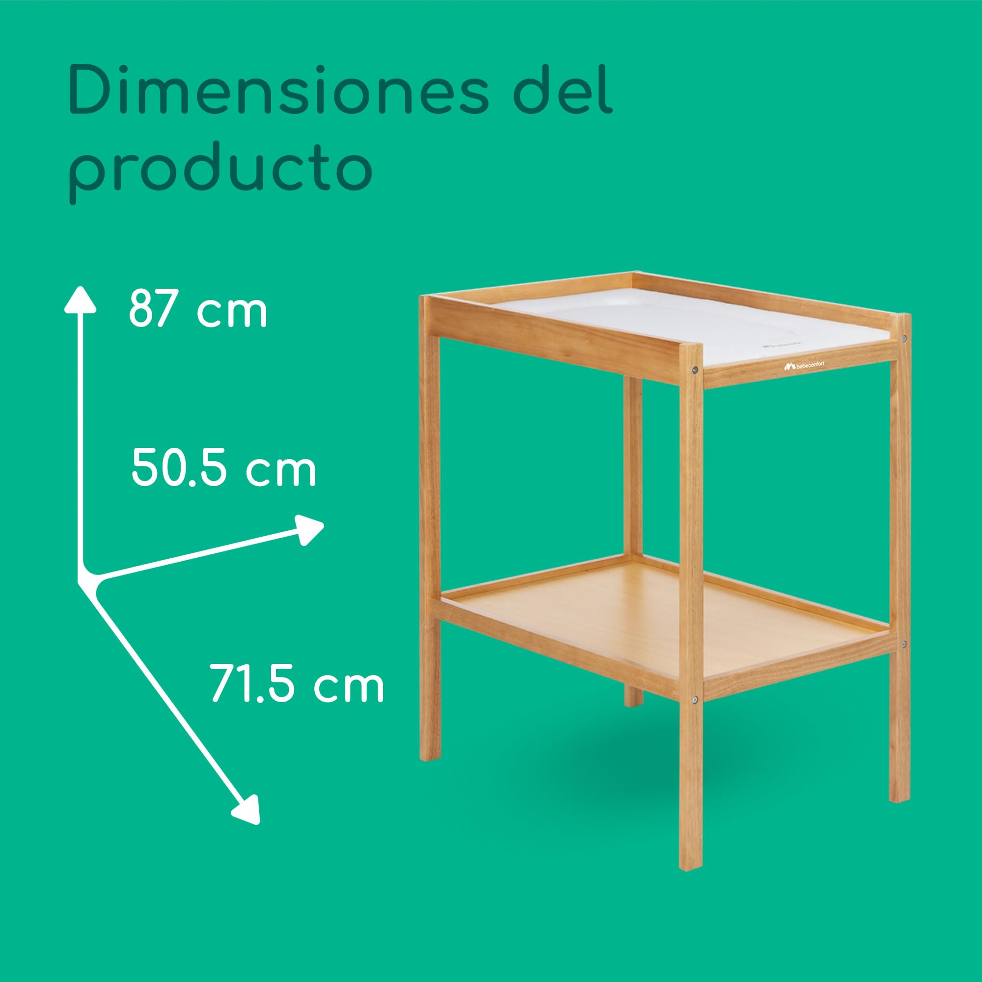 Bebeconfort Daisy, Cambiador Bebé Mueble, 0-12 M (11 kg), Cambiador Incluido, Impermeable, Fácil Limpieza & Montaje, Seguridad Garantizada, Fácil Acceso al Bebé, Estante, Madera Natural