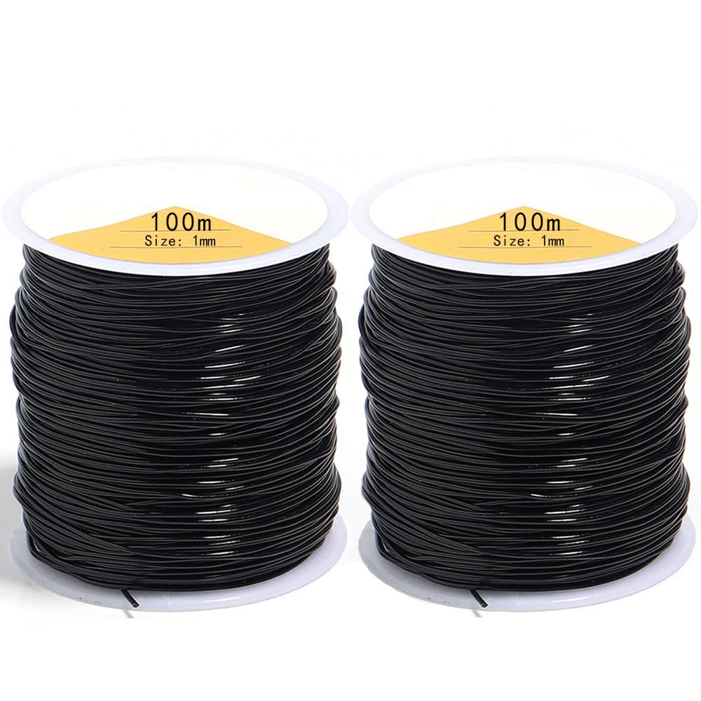 Xueliyun Black 2 Pcs Bracelet String Elastic Cord Elastic String For Bracelet Making White Stretch For Jewelry Necklace Craft Making Braided Hair Tie Pony Beads Toys (1Mm 100M）