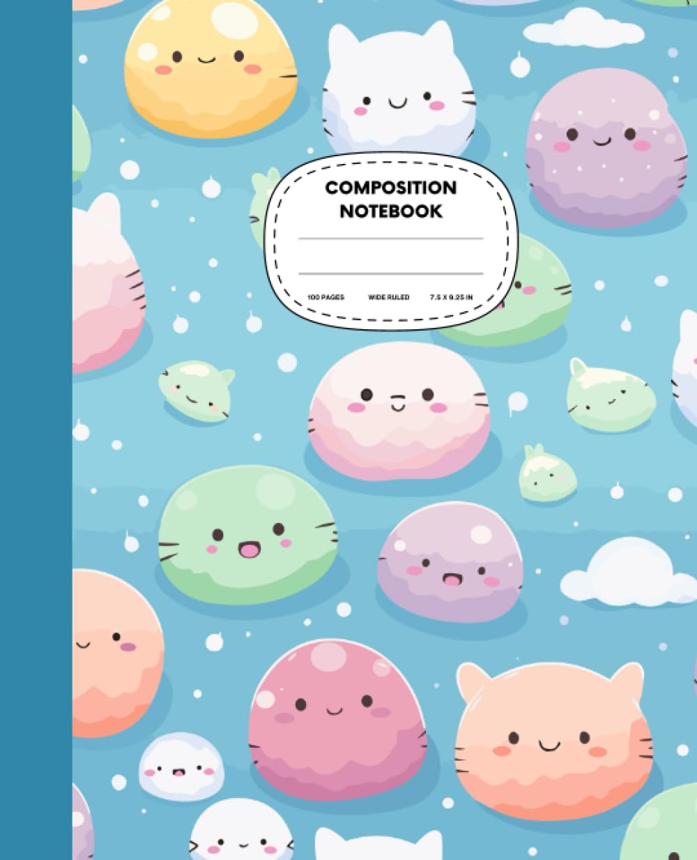 Composition Notebook Wide Ruled: Cute Mochi Kawaii Writing Notebook for Teen Girls, Boys and Kids | Aesthetic Wide Rule Comp Book for School, College and Students | 100 Lined Pages