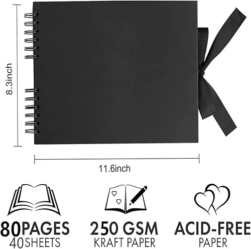 Miniatura 8 de INNOCHEER Álbum de fotos - Álbum de fotos autoadhesivo, 80 páginas negras, álbum de fotos grande, libro de recortes, libro de invitados de boda,