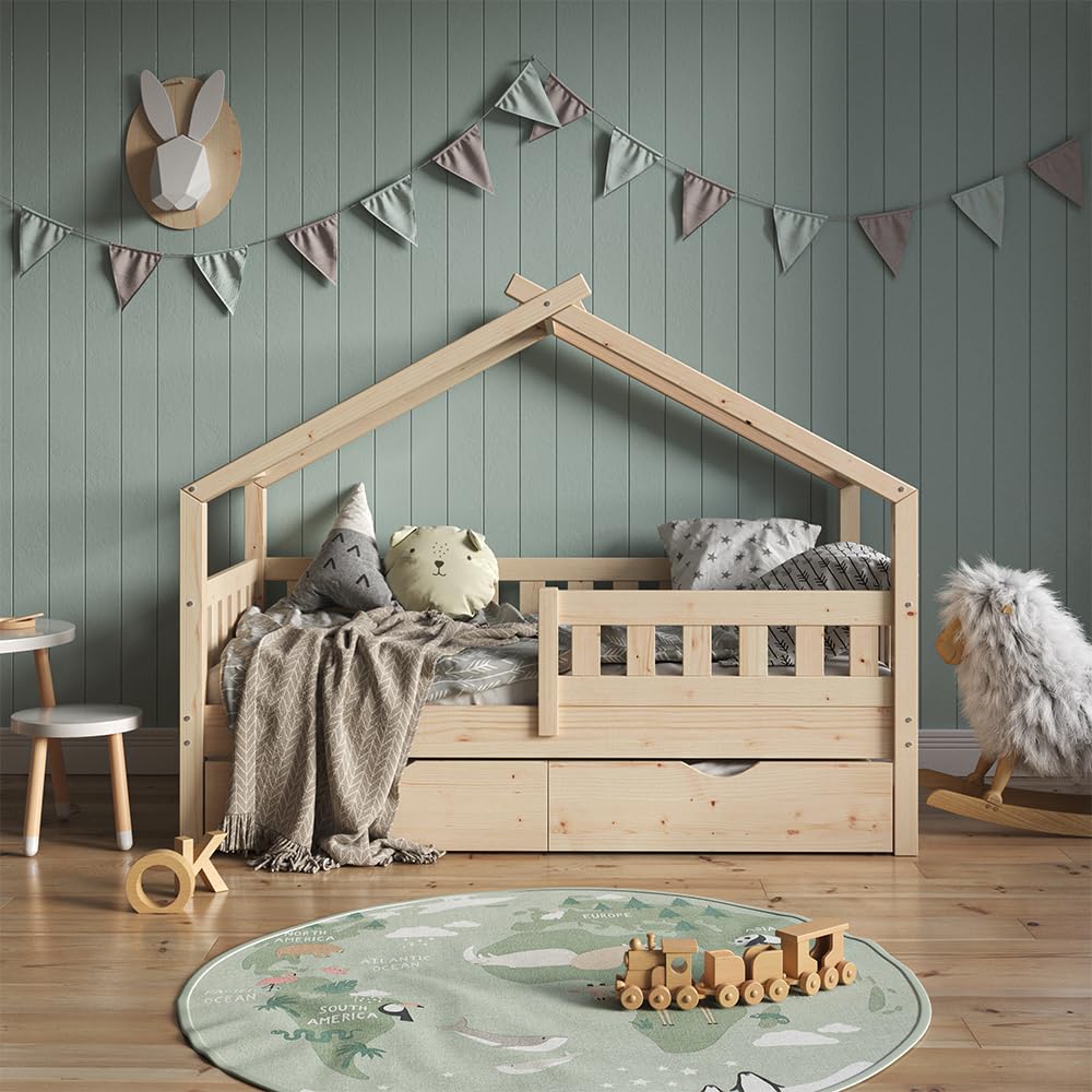 Letto Montessori Lori In Legno Naturale - 80x160 Cm Con 2 Cassetti, Senza Materasso, Per Bambini - Foto 12