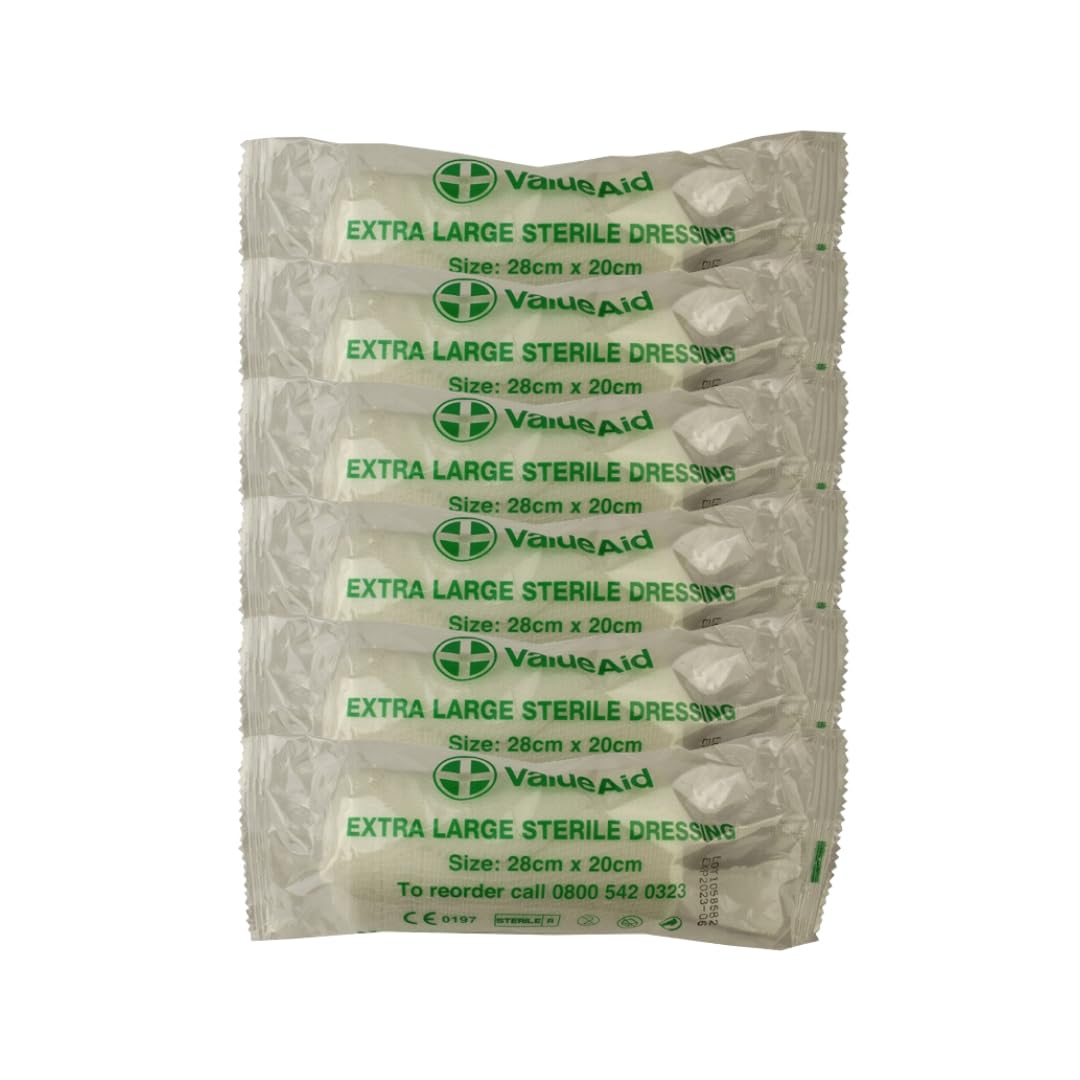 Value Aid Sterile Wound Dressing - Extra Large 28cm x 20cm - Pack of 6 Bandages