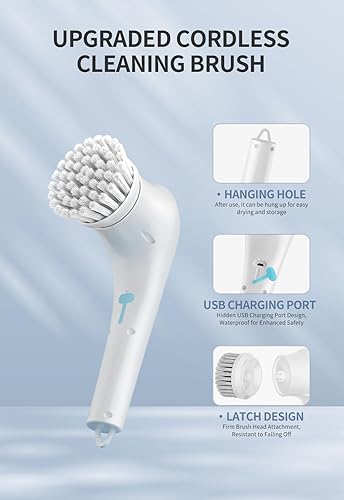 Miniatura 4 de Limpiador eléctrico giratorio, cepillo eléctrico de limpieza manual inalámbrico con 5 cabezales de cepillo reemplazables, limpiador de baño