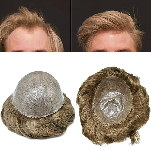 Miniatura 7 de Toupee - Piezas de cabello humano tipo tupé para hombres, sistema de reemplazo de cabello, extensiones capilares para hombres (8 x 10 pulgadas, 18