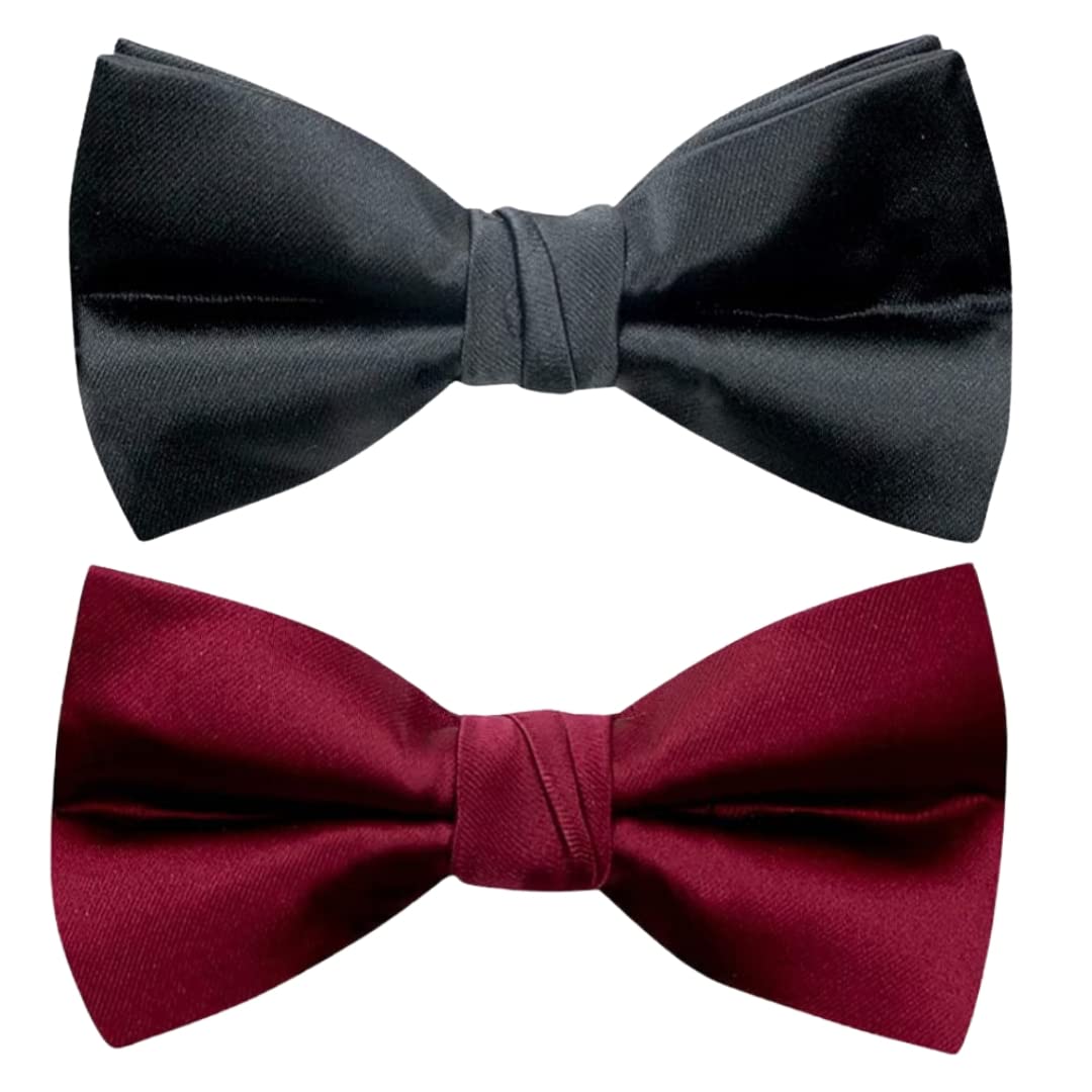 young arrow Premium Satin Bow Tie Combo for Men | Adjustable Neckband for Perfect Fit | Handcrafted Bow Tie for Suits, Blazers & Tuxedo for Formal Events & Weddings (Pack of 2) (Black & Maroon)-picture-25