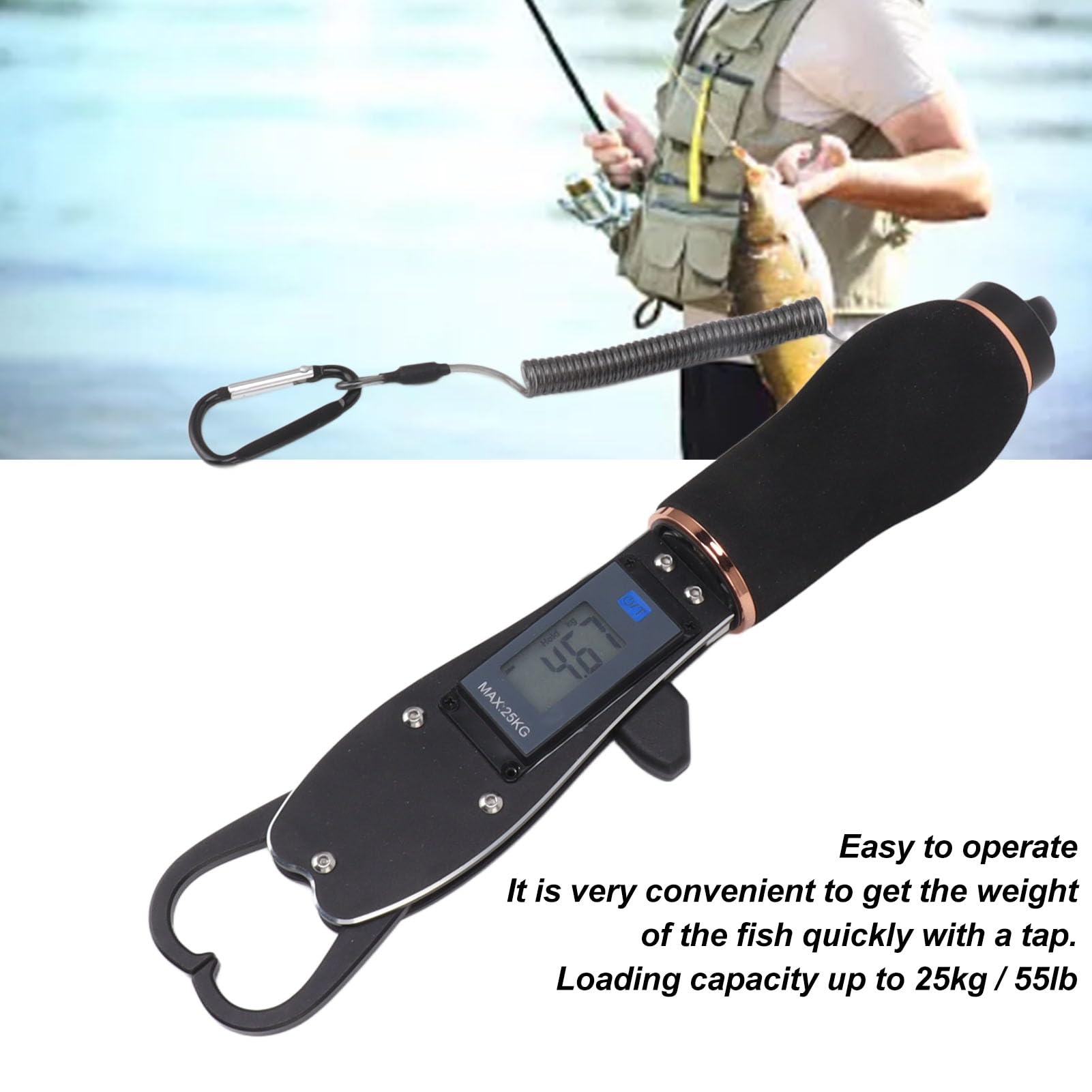 Tnfeeon Báscula Digital de Agarre de Pescado de 50 Libras con Abrazaderas de Acero Inoxidable para Pesca, Pescadores, Pesan Peces