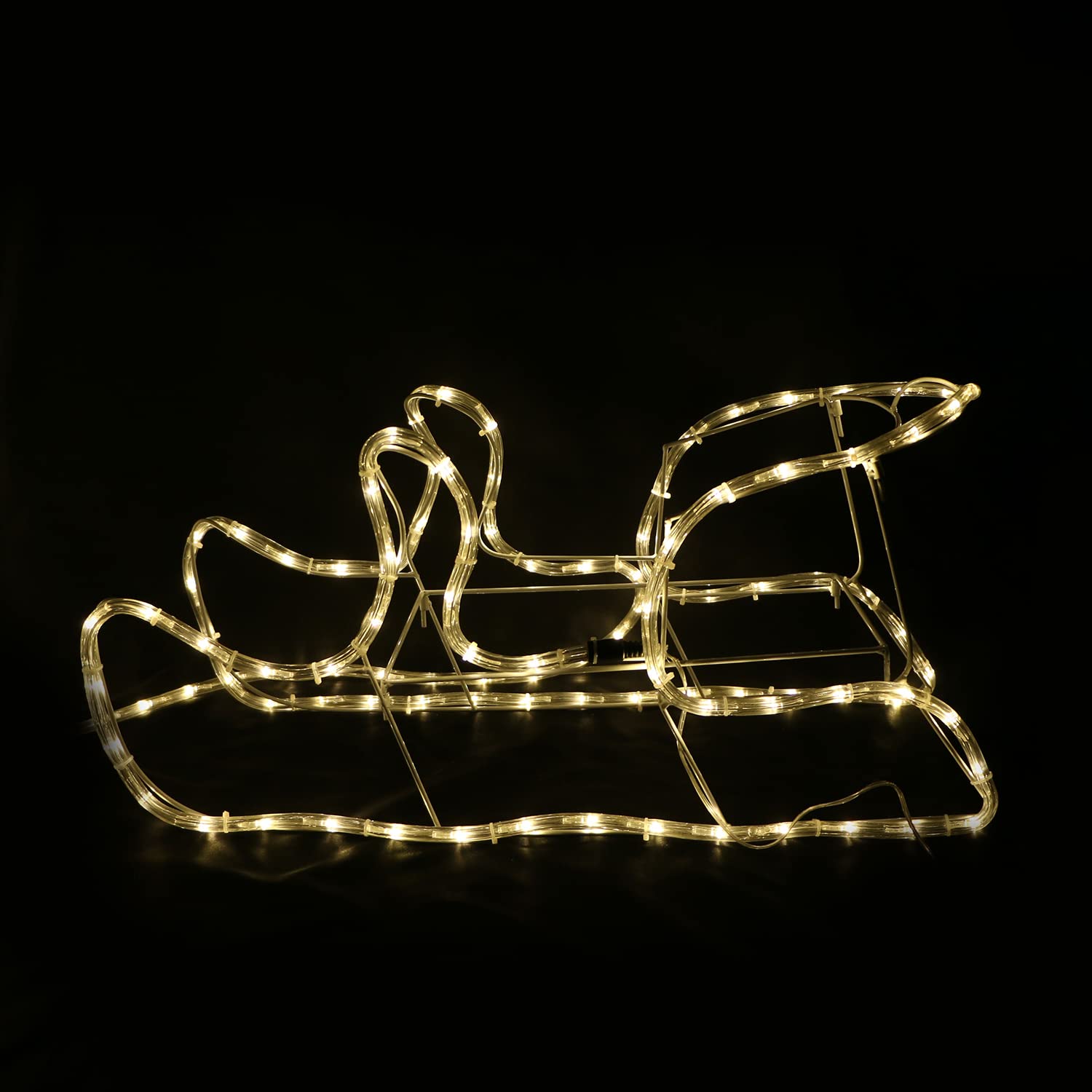 FLINQ Renna con slitta, illuminazione natalizia, decorazione da giardino per esterni, resistente alle intemperie, bianco caldo