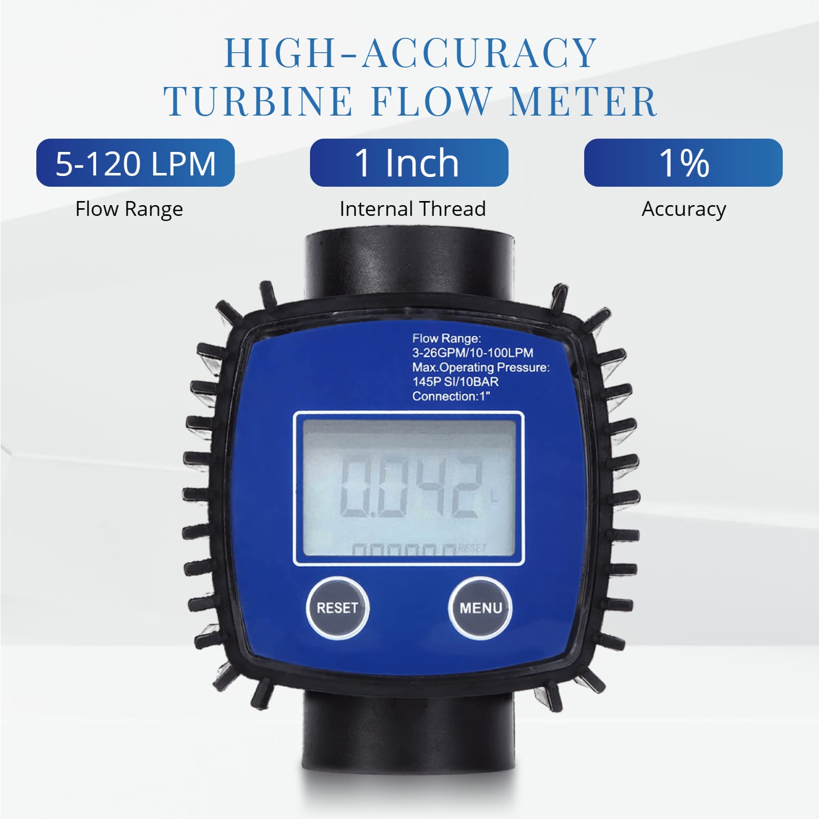 Misuratore di flusso di Digital, 5-120 L/Min 1 misuratore di flusso della turbina di pollice con esposizione LCD, misuratore di flusso del combustibile di accuratezza di 1% per i