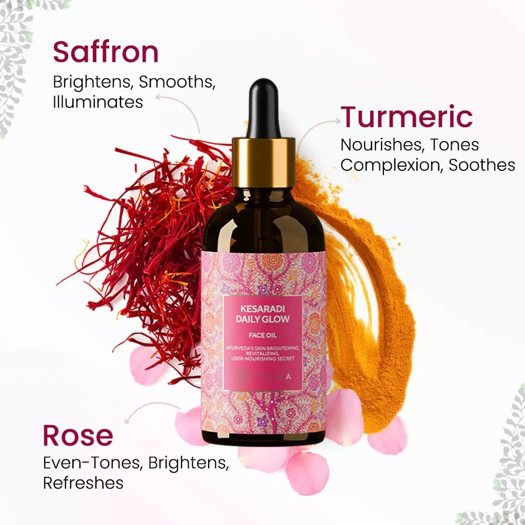 iYURA Kesaradi Face Oil - Rich in Saffron | 100% Natural | For Visibly Brighter Skin - Ayurvedic Face Moisturizer for Dull, Dry, Sensitive Skin; 1.69 fl oz
