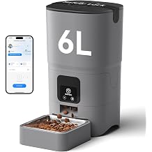 PAPIFEED Automatic Cat Feeder with App, 2.4G WiFi Cat Food Dispenser, 6L Timed Cat Feeders for Dry Food, 10 Meals/Day, 12 Portions/Meal, Dual Power Supply Smart Pet Feeder for Small Dog, Grey
