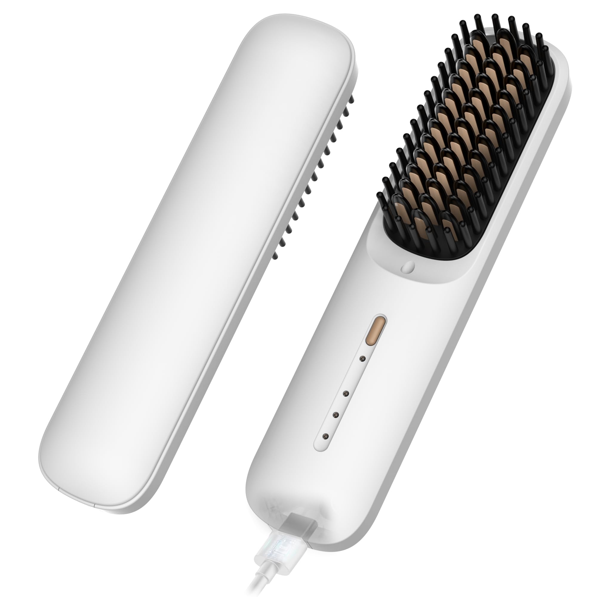 Cordless Hair Straightener Brush, Mini Straightening Brush, Portable Hair Comb with USB Rechargeable, Beard Straightener, Anti-Scald & Auto-Off
