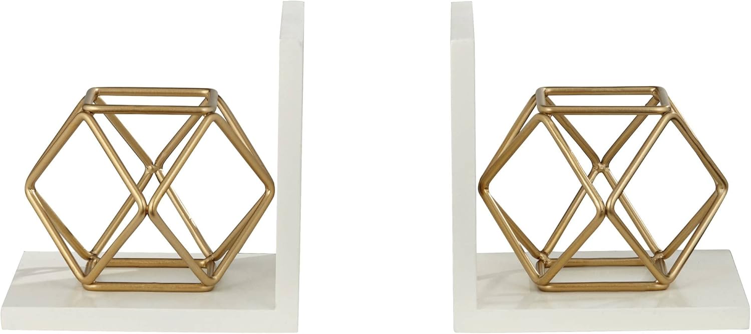 Fantasma White Wood Glossy Golden Bookends Set - Studio 55D