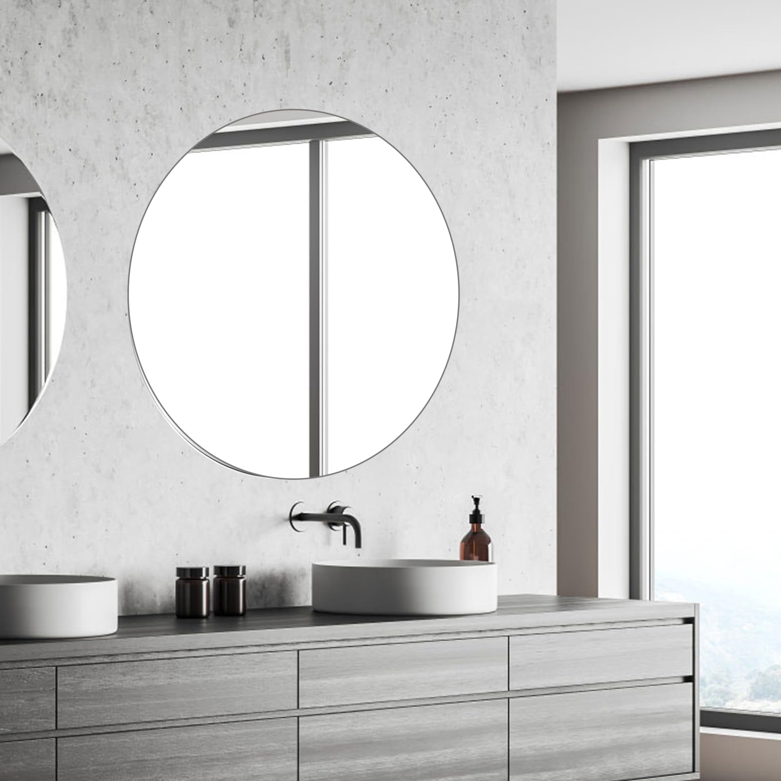 Specchio Rotondo Autoadesivo 30 Cm - Acrilico, Infrangibile, Con Adesivi - Per Parete, Camera, Decorazione Fai Da Te - Foto 4