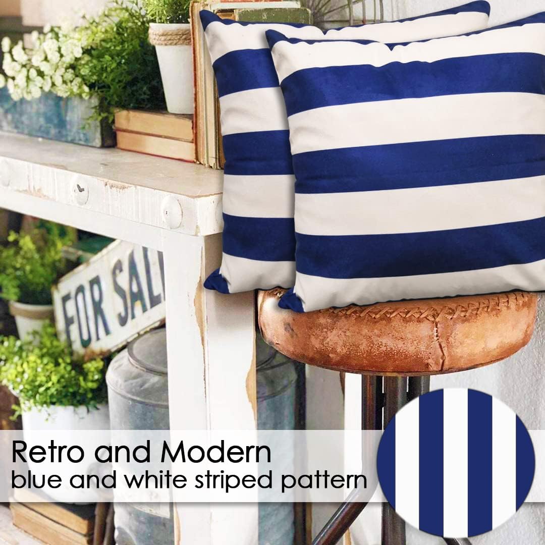Set of 2 Navy Blue and White Stripe Decorative Throw Pillow Covers image 2
